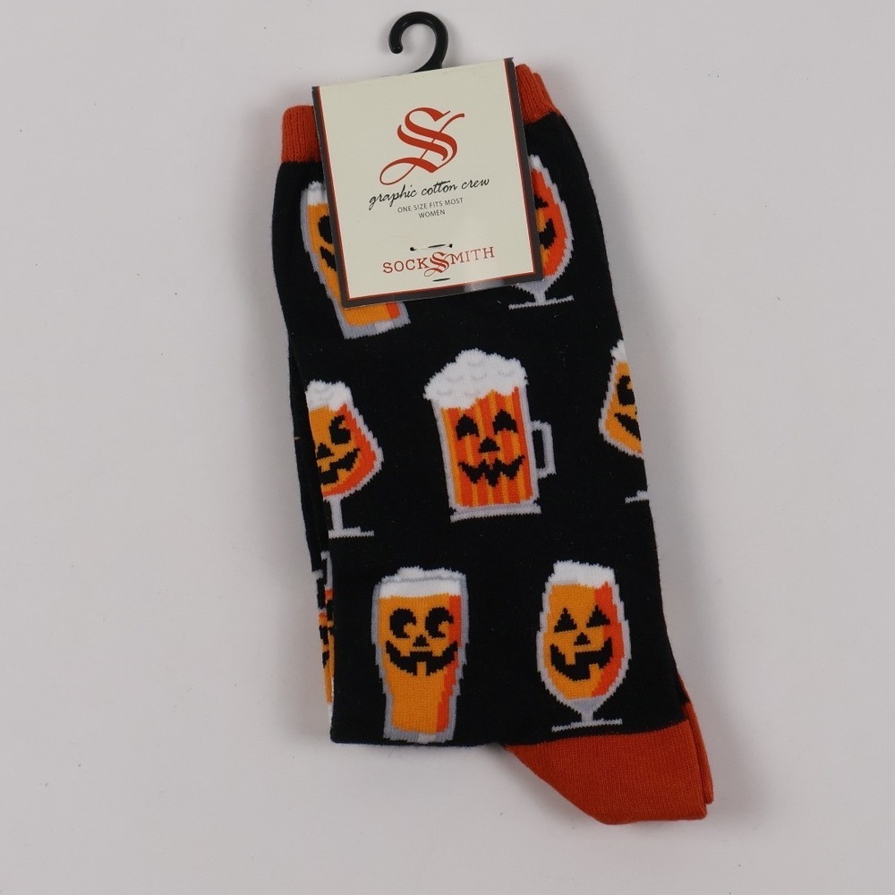Socksmith Crew Socks Pumpkin Beer Black Orange One Size NWT